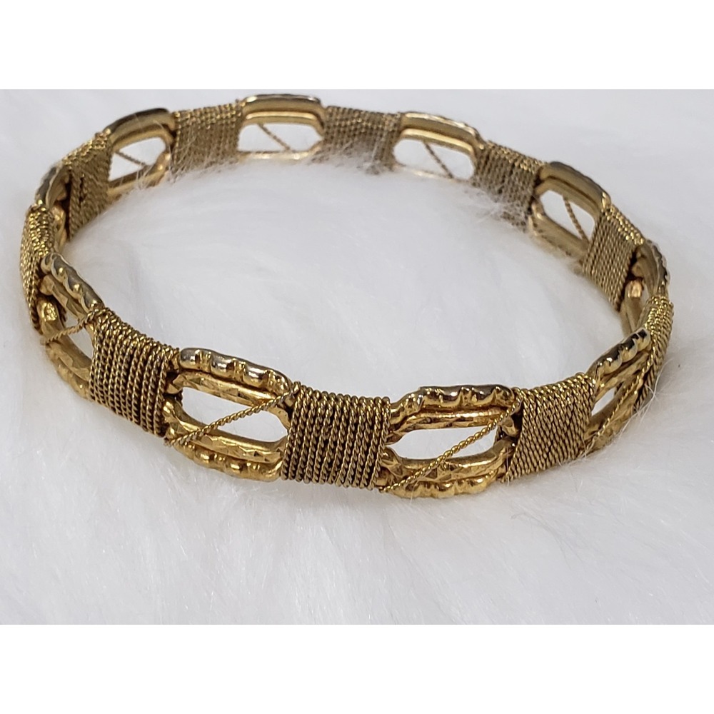 Vintage Gold tone Textured Wire - 2 5/8"d Bangle Bracelet art deco geometric